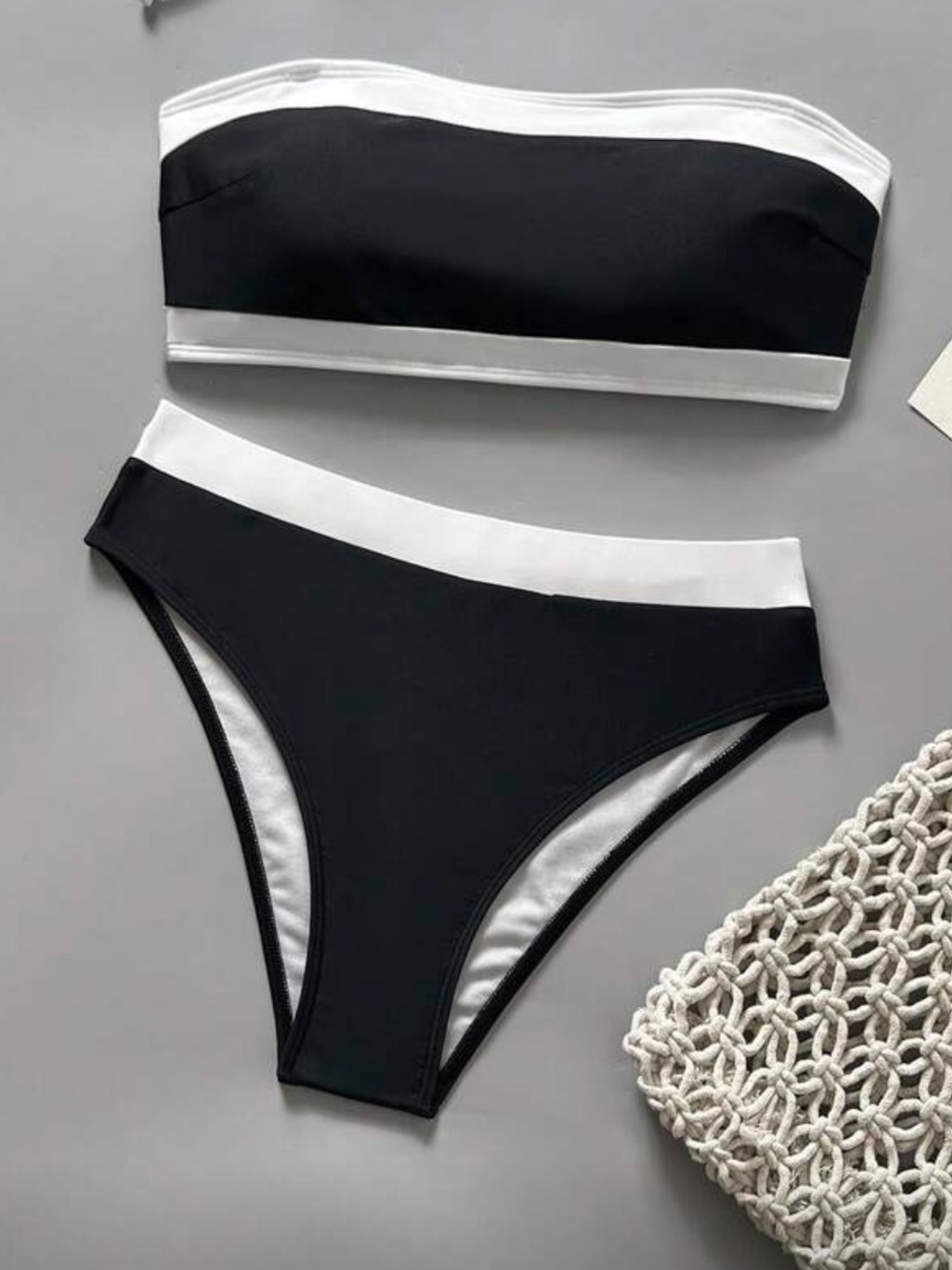 Black & White Bandeau Bikini Set